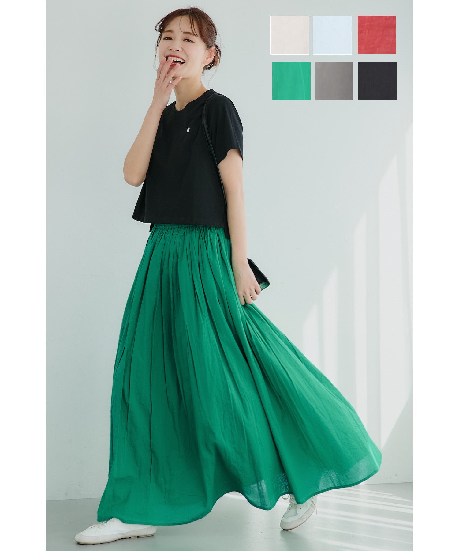 Maxi length cotton voile flare skirt