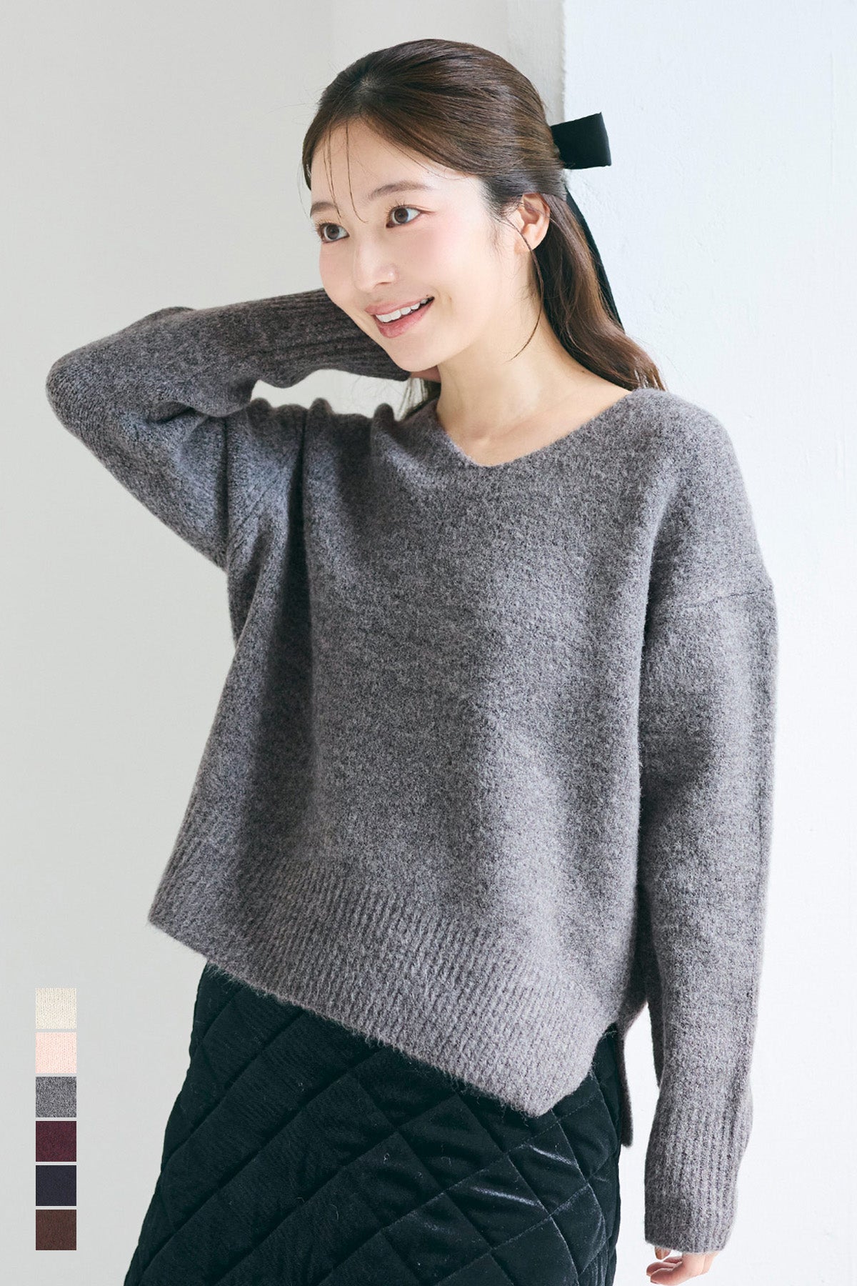 Fufuyaku style V neck top dress sexy style V neck side slim top dress long sleeves female