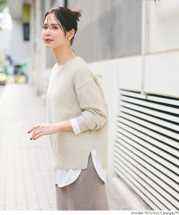 Fufuyaku style V neck top dress sexy style V neck side slim top dress long sleeves female