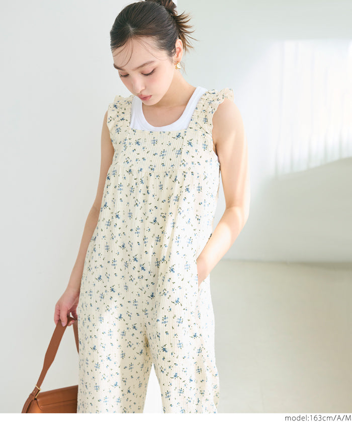 Willow Pleated Japanese Style Lotus Leaf Vest Jumpsuit