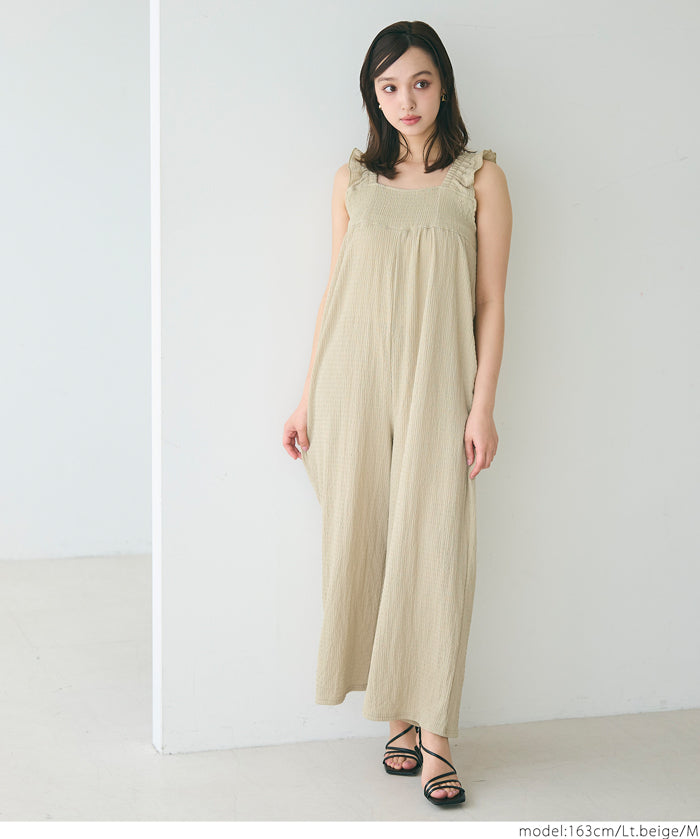 Willow Pleated Japanese Style Lotus Leaf Vest Jumpsuit