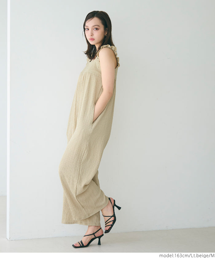 Willow Pleated Japanese Style Lotus Leaf Vest Jumpsuit