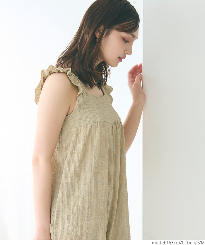 Willow Pleated Japanese Style Lotus Leaf Vest Jumpsuit