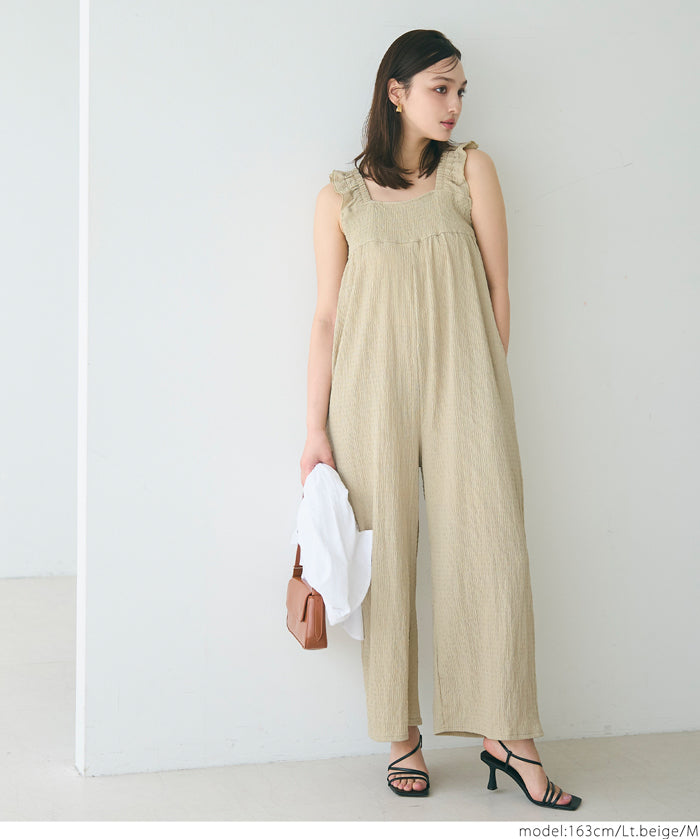 Willow Pleated Japanese Style Lotus Leaf Vest Jumpsuit