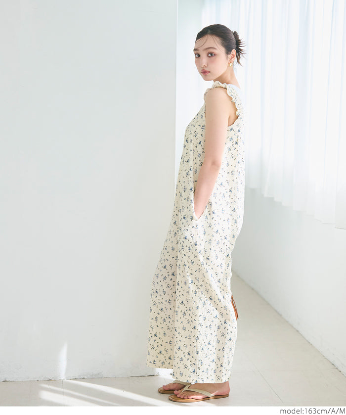 Willow Pleated Japanese Style Lotus Leaf Vest Jumpsuit