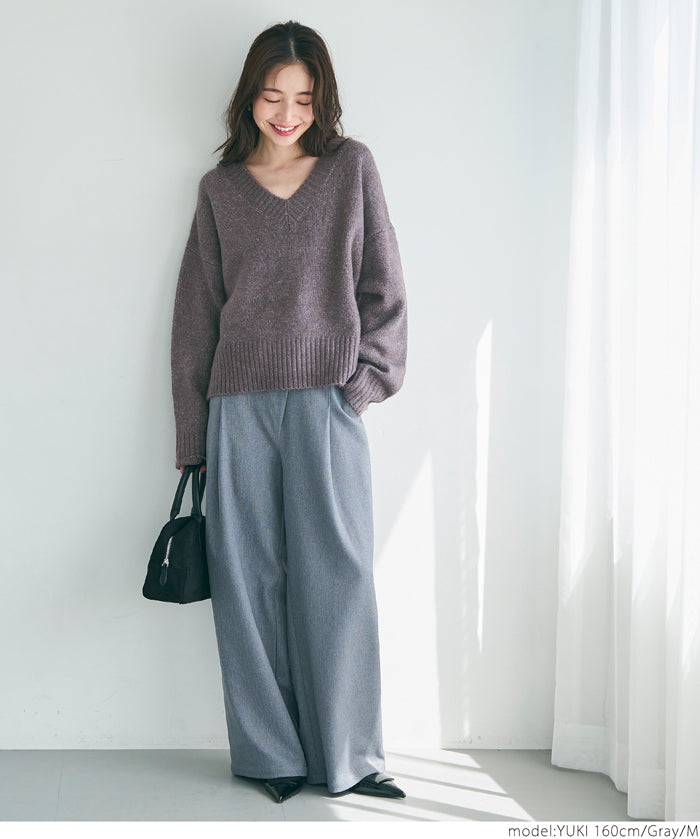 Fluffy yak-style V-neck knit