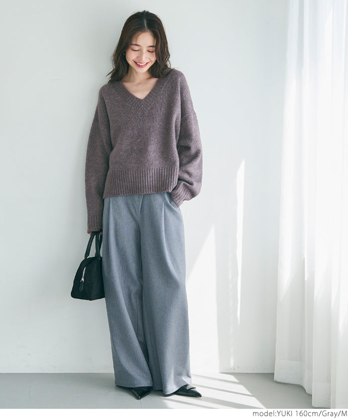 Fluffy yak-style V-neck knit