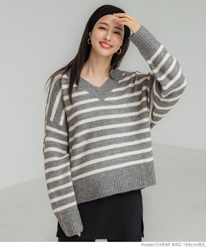 Fluffy yak-style V-neck knit
