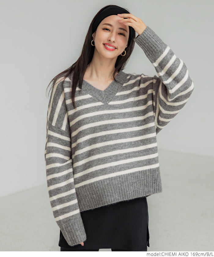 Fluffy yak-style V-neck knit
