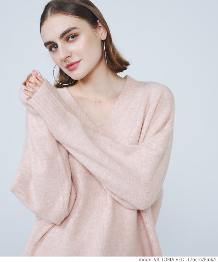 Fluffy yak-style V-neck knit