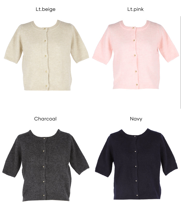 Temperamental and versatile gold-button short-sleeved knitted cardigan