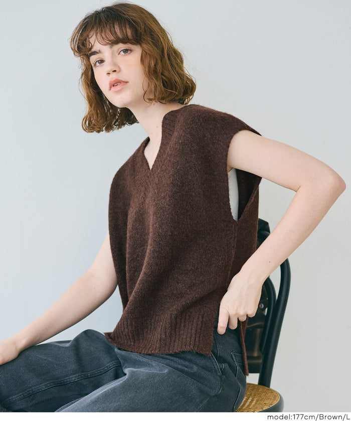 soft knitted V-neck vest