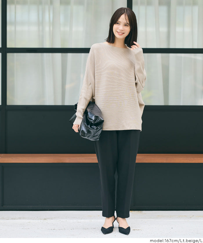 Dolman sleeve and boat neck knit