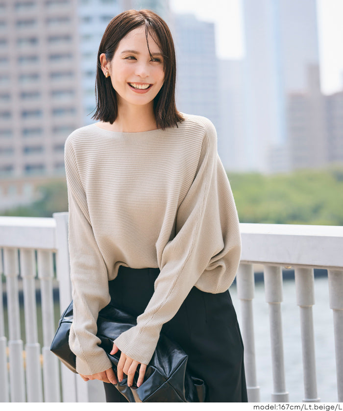 Dolman sleeve and boat neck knit