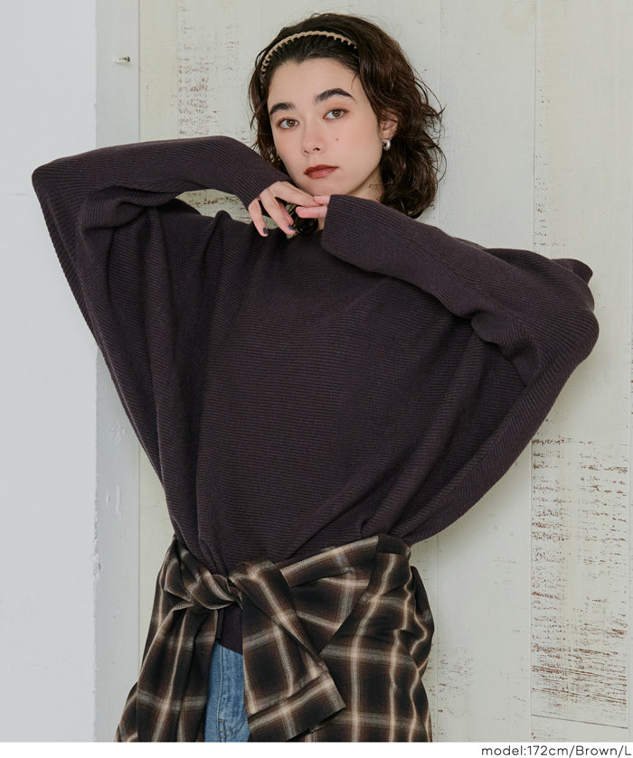 Dolman sleeve and boat neck knit