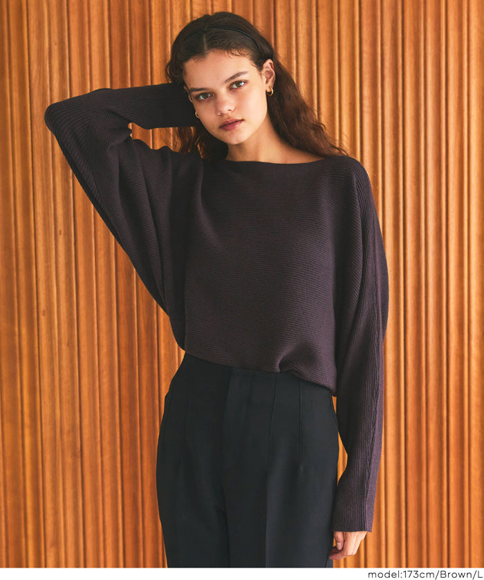Dolman sleeve and boat neck knit