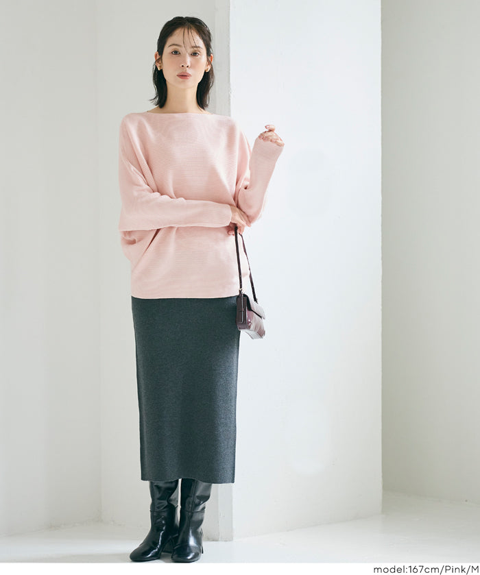 Dolman sleeve and boat neck knit