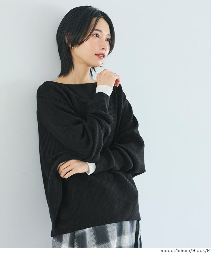 Dolman sleeve and boat neck knit