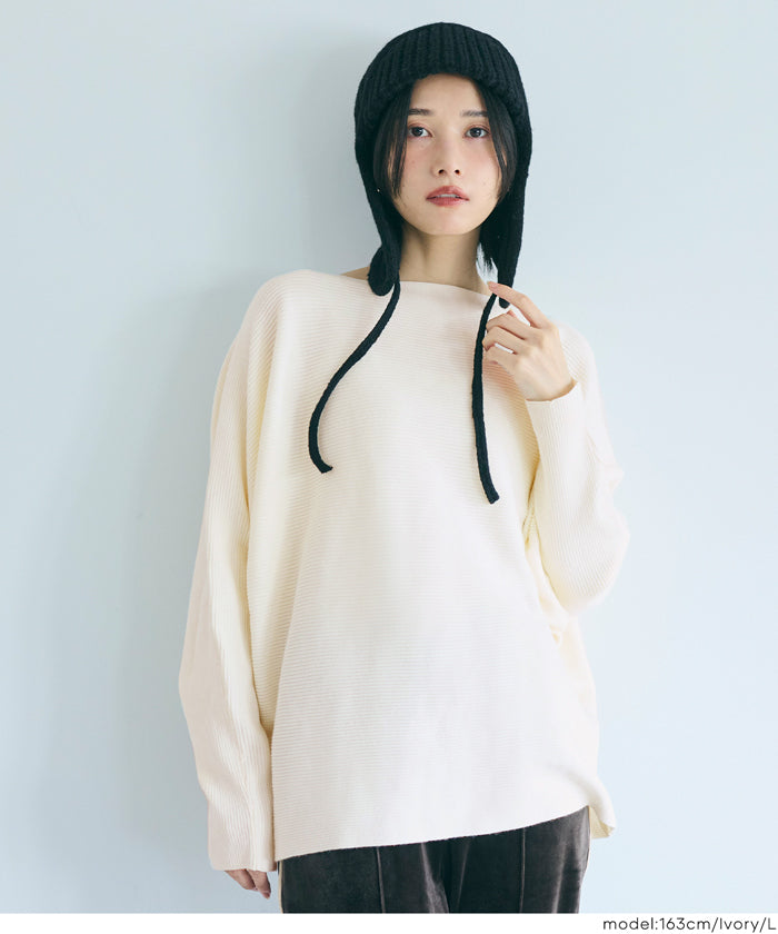 Dolman sleeve and boat neck knit