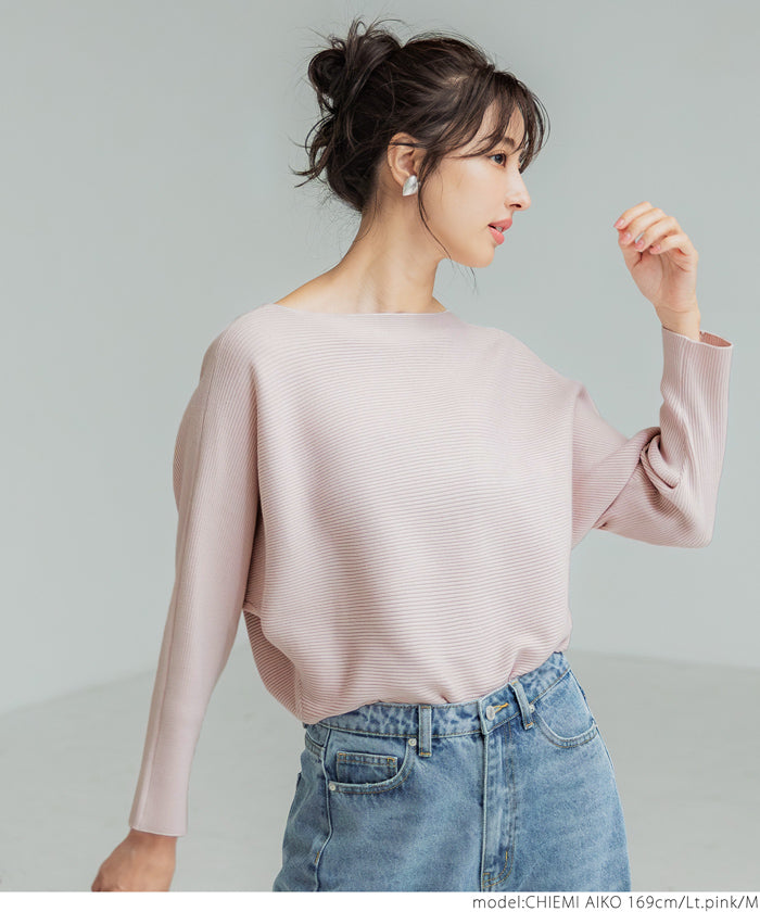 Dolman sleeve and boat neck knit