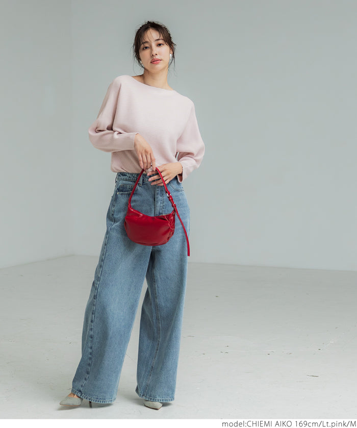 Dolman sleeve and boat neck knit