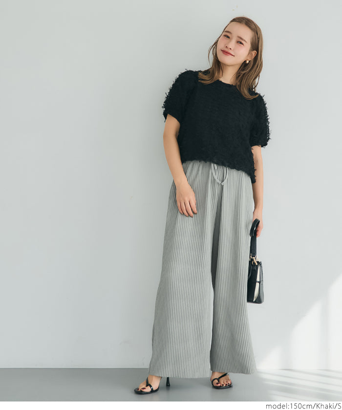 Self-cut easy care ribbed wide pants