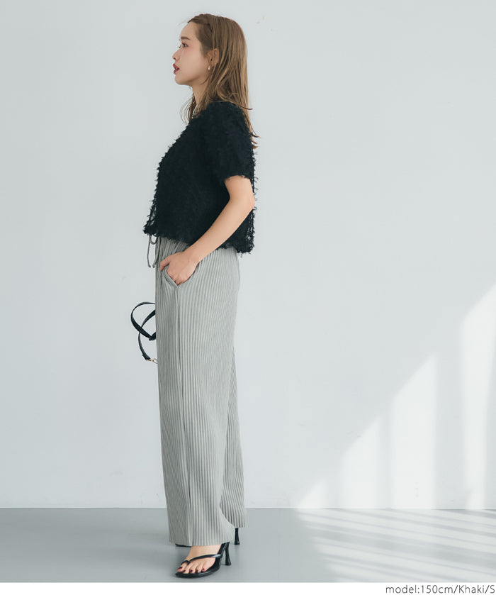 Self-cut easy care ribbed wide pants