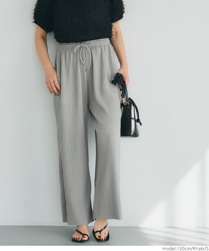 Self-cut easy care ribbed wide pants