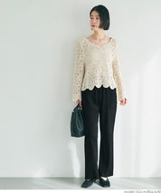 Self-cut easy care ribbed wide pants