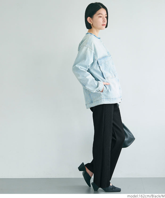 Self-cut easy care ribbed wide pants