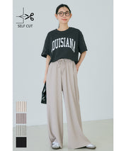 Self-cut easy care ribbed wide pants