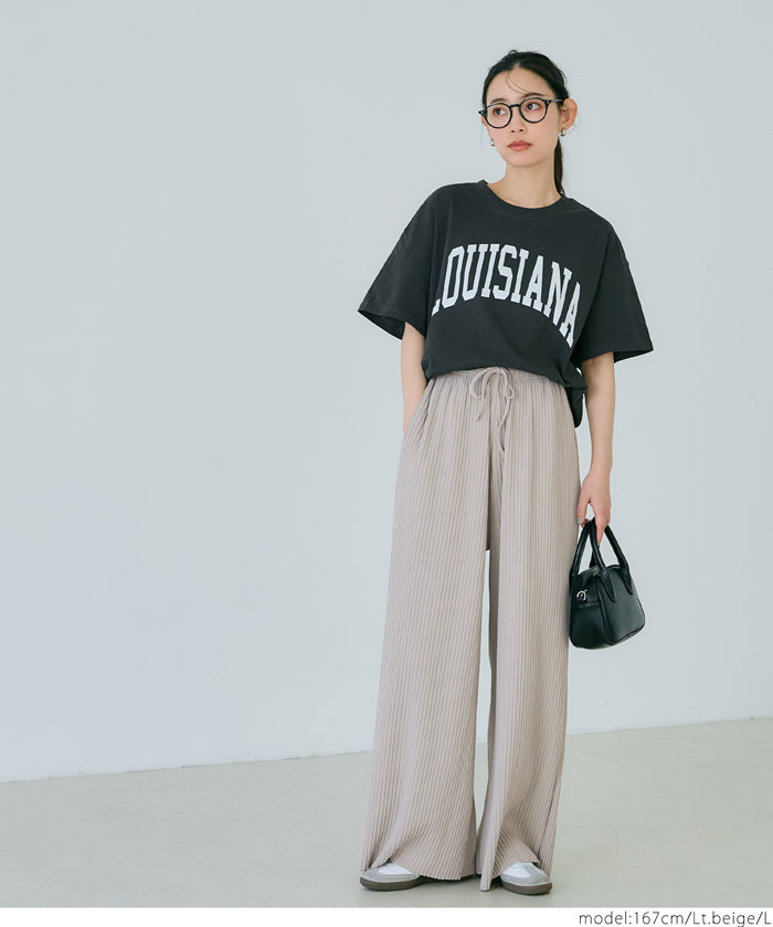 Self-cut easy care ribbed wide pants