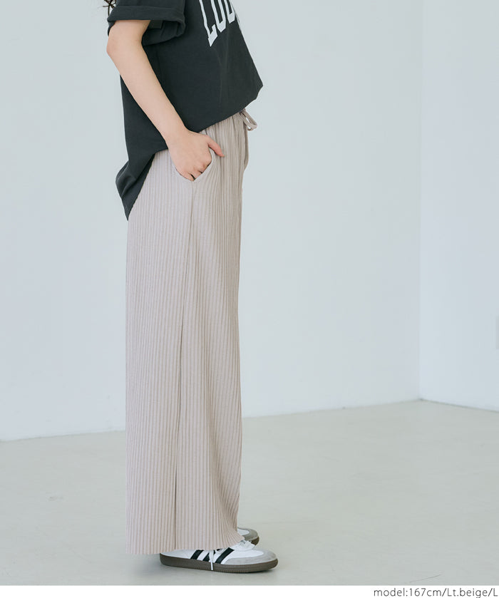 Self-cut easy care ribbed wide pants