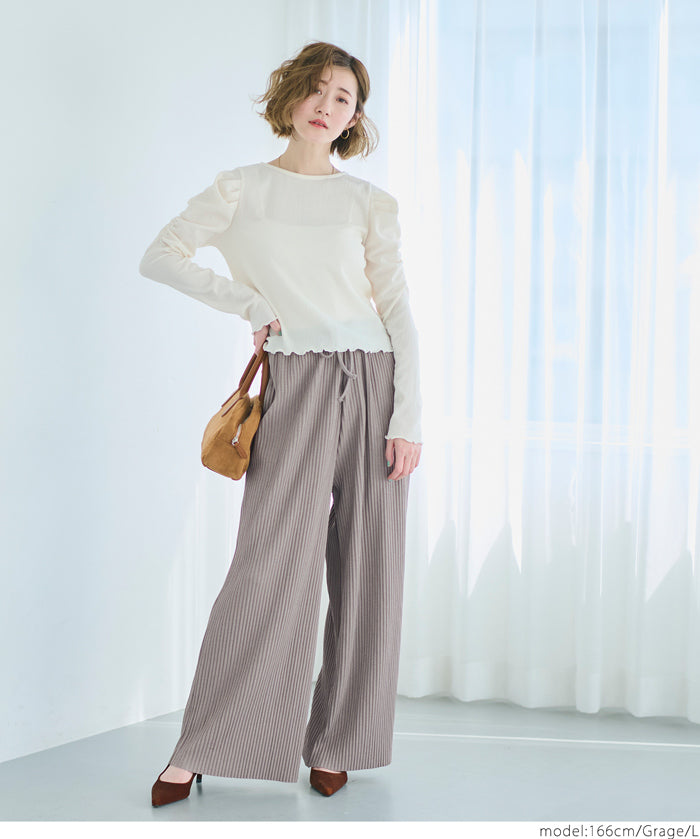 Self-cut easy care ribbed wide pants