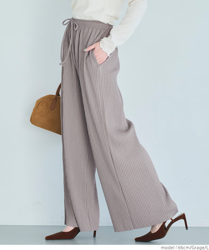 Self-cut easy care ribbed wide pants