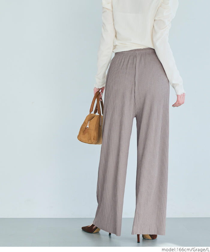 Self-cut easy care ribbed wide pants