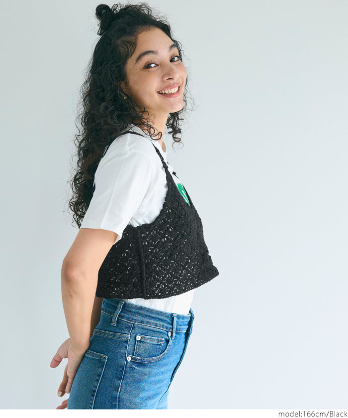 Japanese style crochet lace spaghetti strap vest