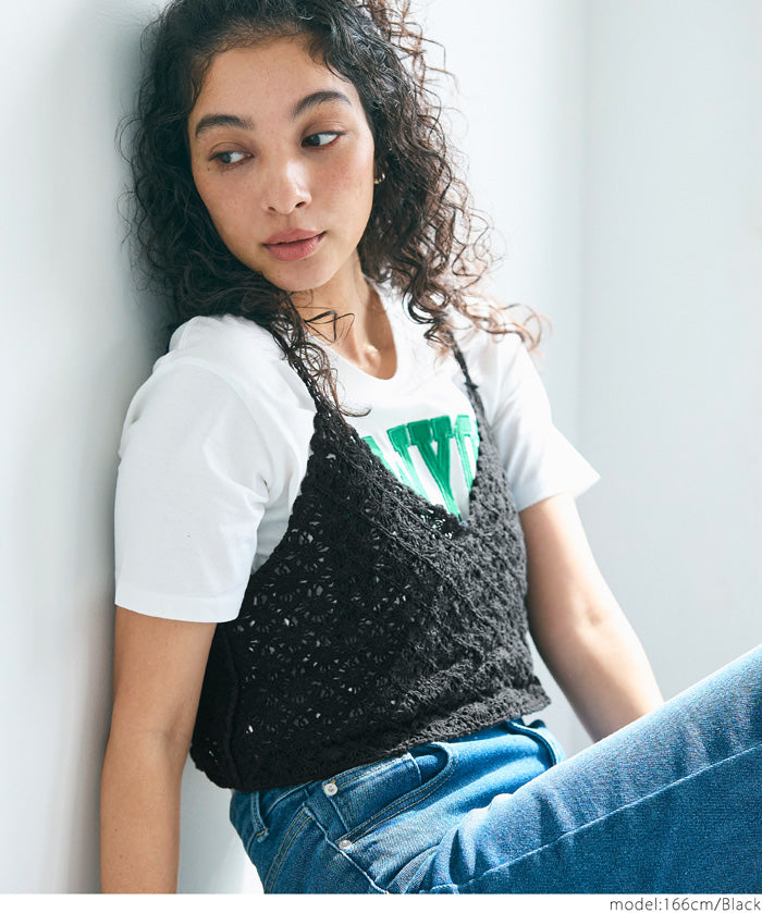 Japanese style crochet lace spaghetti strap vest