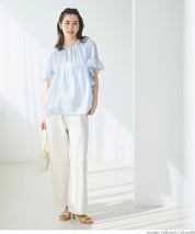 Airy cotton ruffled half-sleeve shirt
