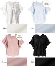 Airy cotton ruffled half-sleeve shirt