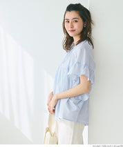 Airy cotton ruffled half-sleeve shirt