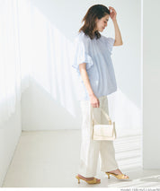Airy cotton ruffled half-sleeve shirt