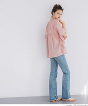 Airy cotton ruffled half-sleeve shirt