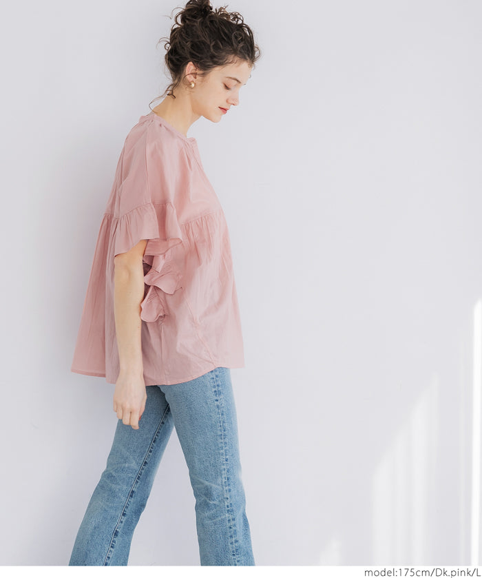 Airy cotton ruffled half-sleeve shirt