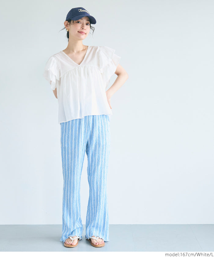 Dopamine Japanese style lotus leaf sleeve cotton babydoll top