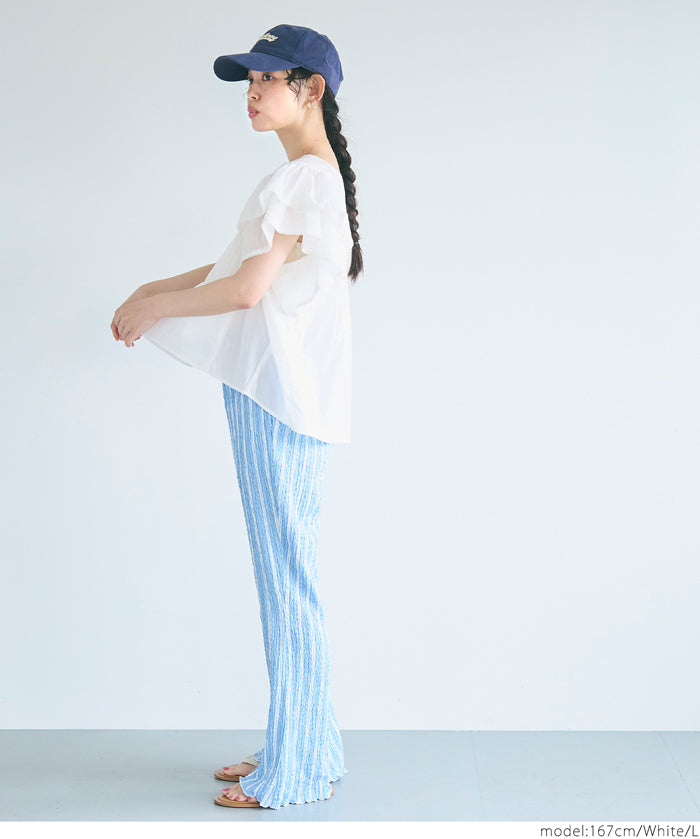 Dopamine Japanese style lotus leaf sleeve cotton babydoll top