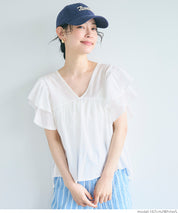 Dopamine Japanese style lotus leaf sleeve cotton babydoll top