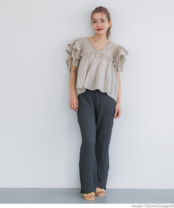 Dopamine Japanese style lotus leaf sleeve cotton babydoll top