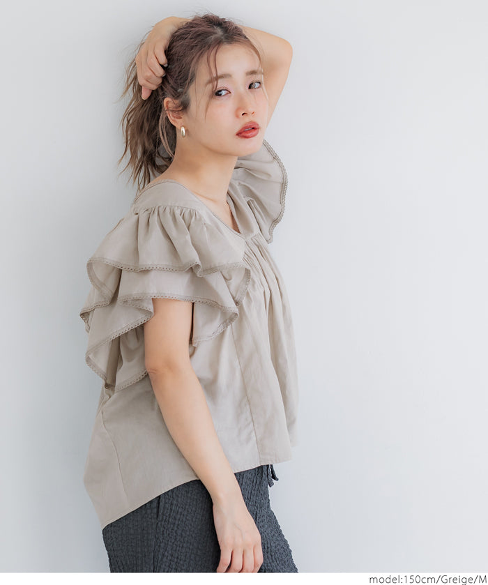 Dopamine Japanese style lotus leaf sleeve cotton babydoll top