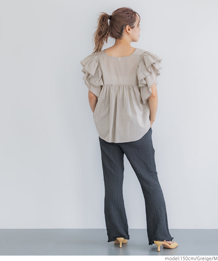 Dopamine Japanese style lotus leaf sleeve cotton babydoll top